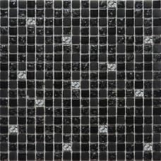 Мозаика стекло №2022 микс черный-черный колотый-черный матовый-платина  30х30