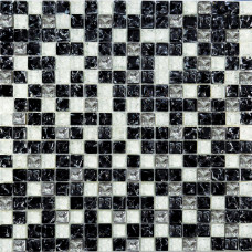 Мозаика стекло №503 микс черный колотый-белый колотый-платина 30х30